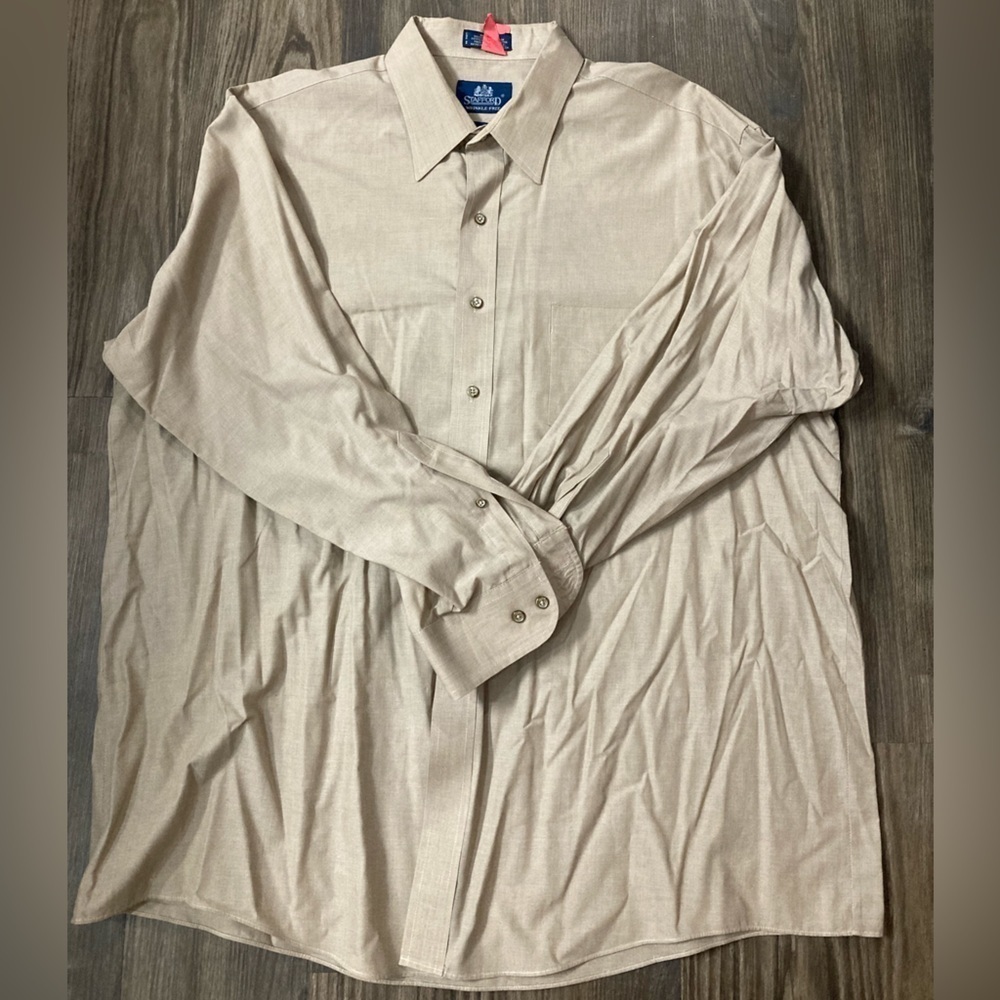 Stafford Men’s Wrinkle Free‎ Tan Button Down Shirt 18-34/35. XXL